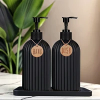 2 ชิ้นสีดําเครื่องจ่ายสบู่เหลวพร้อมถาดซิลิโคน, 500 มิลลิลิตรรีฟิลมือและจานสบู่ขวดเหมาะสําหรับอ่างล้างจานตกแต่ง 1