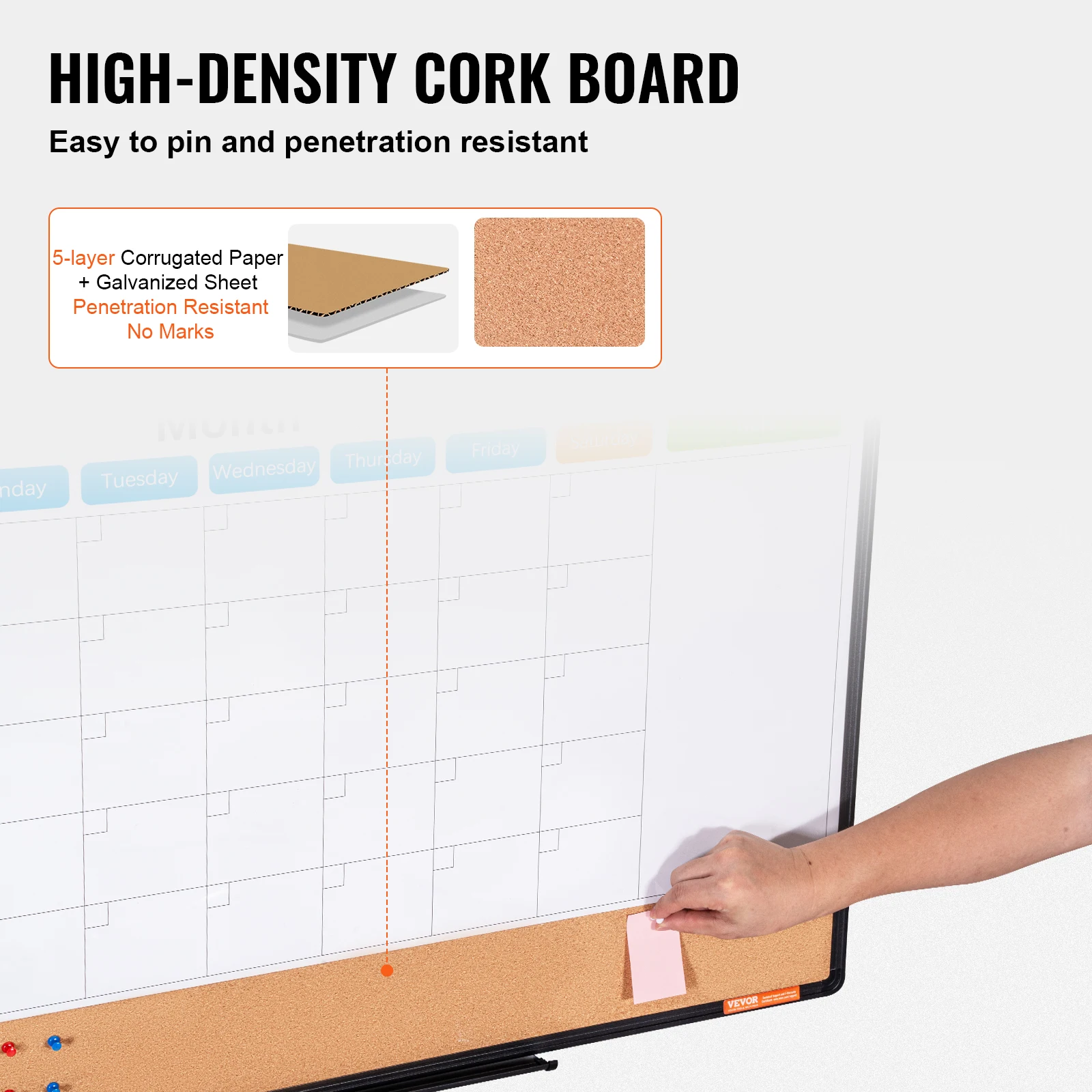 VEVOR Monthly Calendar Whiteboard and Cork Board Combo with Aluminum Frame Magnetic Dry Erase Bulletin Board for School Office