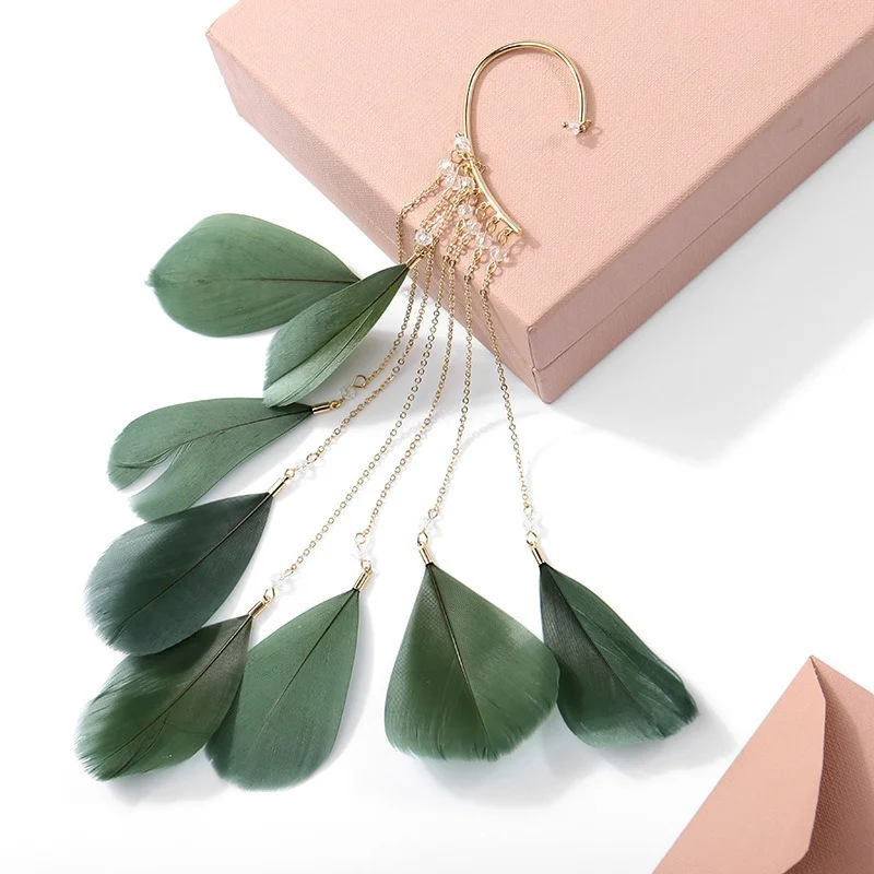 Ear Clip Earrings Clip Earrings Ear Clip Ear Accessories Bohemian Colour Feather Ear Hook Clip on Earrings Without Piercing Women Accessories Long Tassels Cuff Earring Jewelry