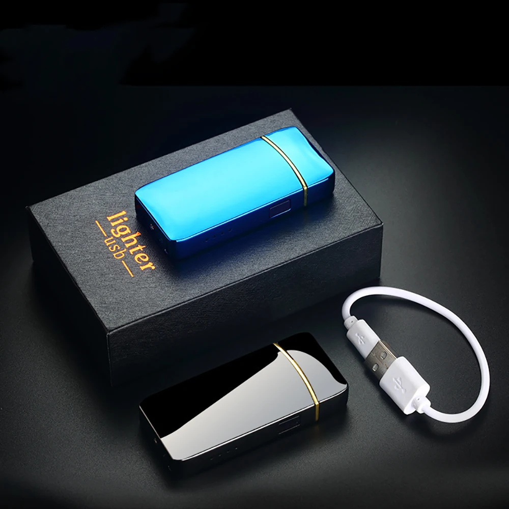 New Touch Sensing Metal Outdoor Electric Windproof Lighter Dual Arc Flameless Plasma USB Rechargeable