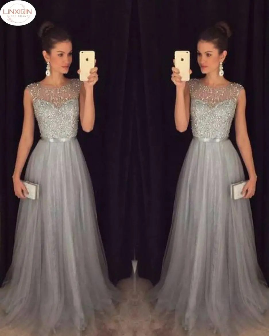 

Elegant Dress For Women Evening Party Mesh Sleeveless High Waist Sequins Shinning Wedding Ball Prom Gown Long Vestidos