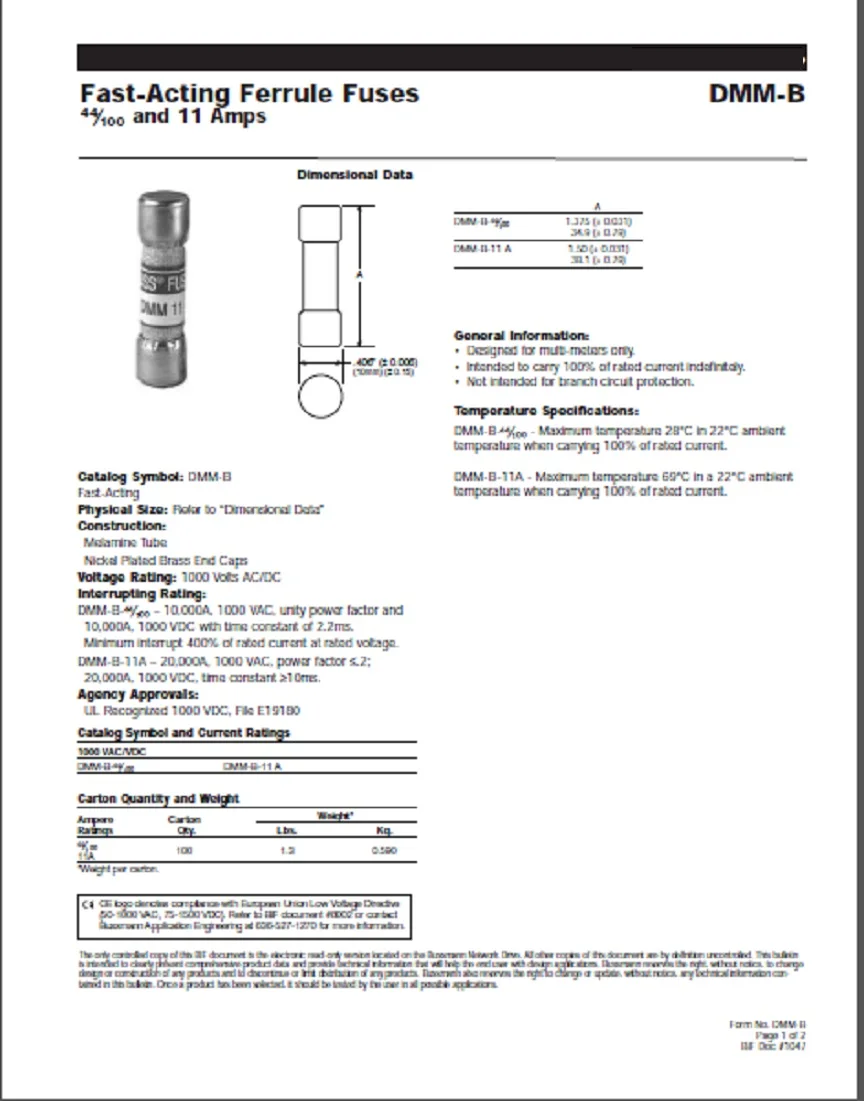 Description Picture 6 of item1PCS FUST-ACTING Ceramics FUSE DMM-11AR 1000VAC/DC 11A FOR FLUKE MULTIMETER DMM-11 SIZE:10x38mm