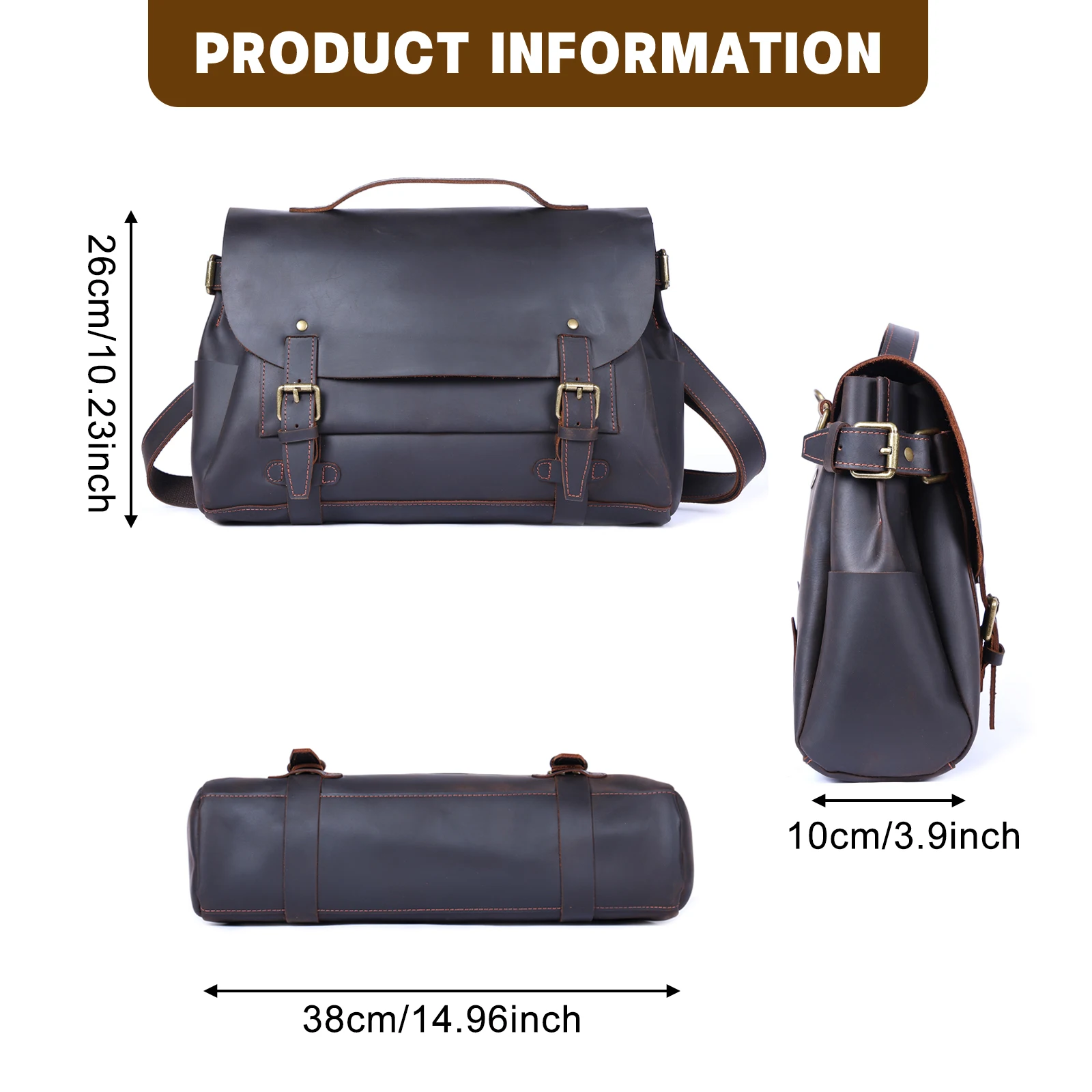 S.WORKER Vintage Genuine Cowhide Leather Men's Briefcase Laptop Messenger Bag Crazy Horse Leather Handbag Retro concise Style 5