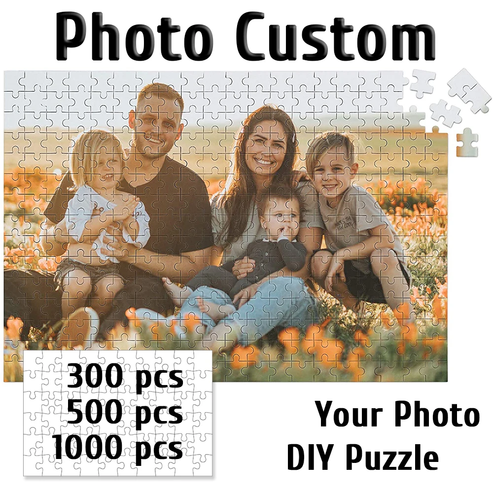 Puzzle photo personnalisé, 300/500/1000 pièces, ajoutez votre propre image, bricolage, grand, cadeau pour la famille