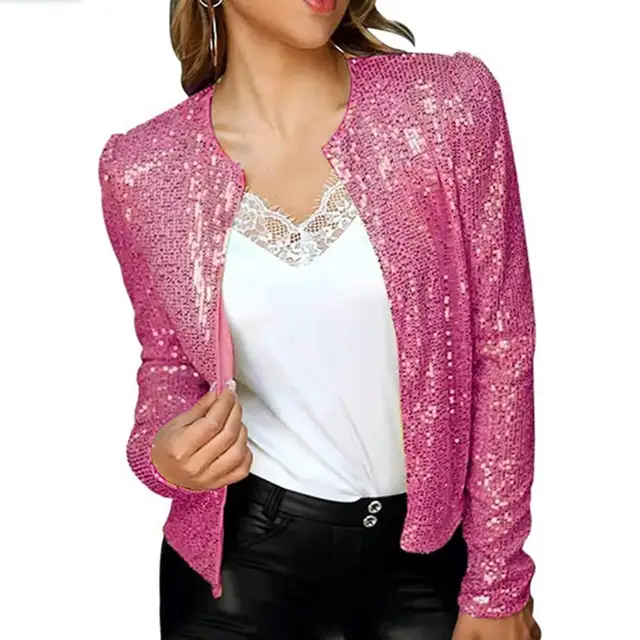 Einde melk Maladroit 2023 Sequin Vrouwen Jassen Shiny Glitter Lange Mouw Korte Jas Jassen  Elegante Lente Uitloper Office Dames Solid Vest Jas - AliExpress