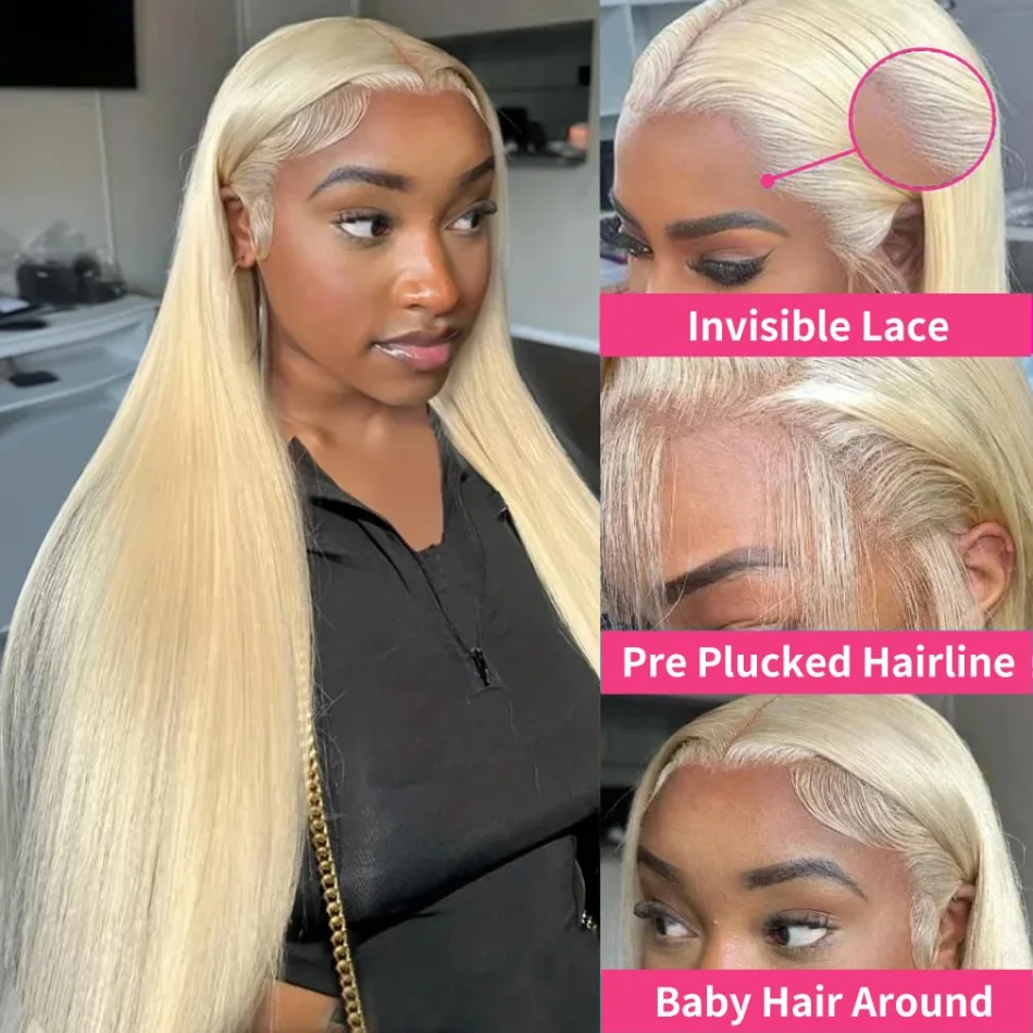 613 Human Hair Wigs Straight Hd Lace Frontal Wig 13X6 250 Density 30 38 Icnh Lace Front Wig Blonde Wigs Brazilian Hair For Women