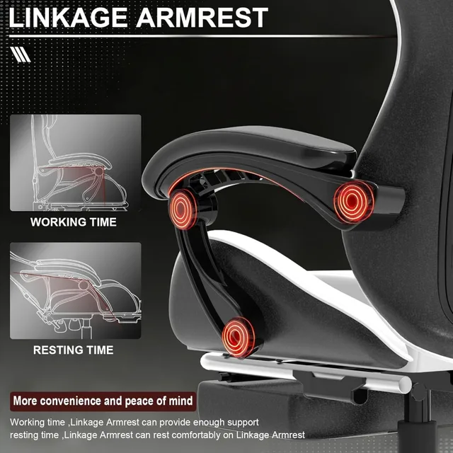 Computer Gaming Chair, Ergonomic Gaming Chair, Leather Office Chairs with Foot Rest, Back Recliner Height Adjustable White+Black