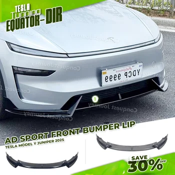 Front Bumper Lip & Guard Trim for Tesla Model Y Juniper 2025+ | ABS Black Carbon Front Spoiler Body Kit Accessory