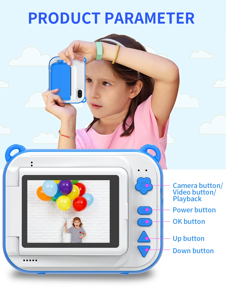 Selfie Kids Instant Print Camera Thermal Printing Camera Digital Photo Camera Girl's Toy Child Camera Video Boy's Birthday Gift