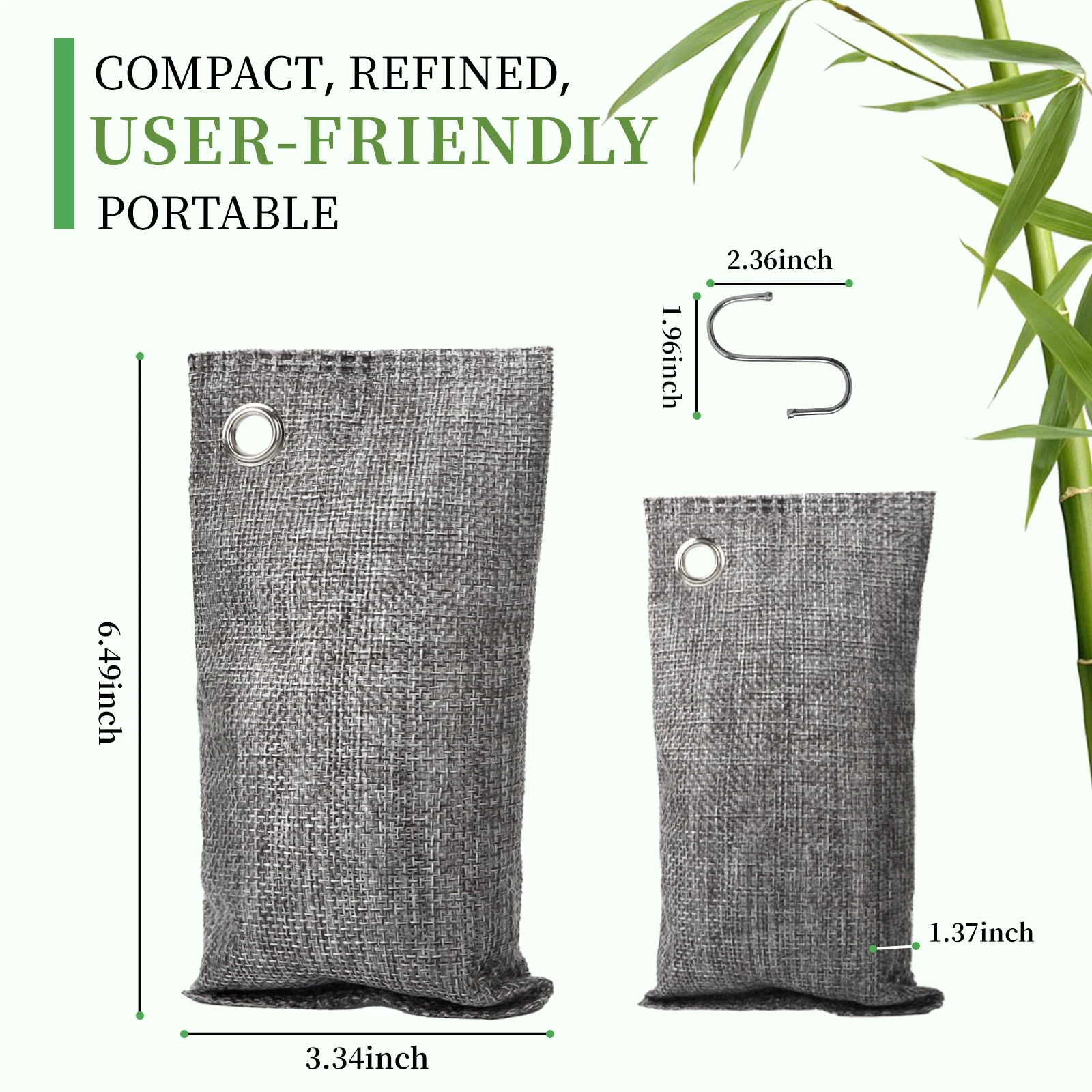 COZYRA Activated Charcoal Odor Absorber, 10x3.8oz with Hooks, Natural Fresh Bamboo Air Purifying Bags,for Closets, Cars, Pets