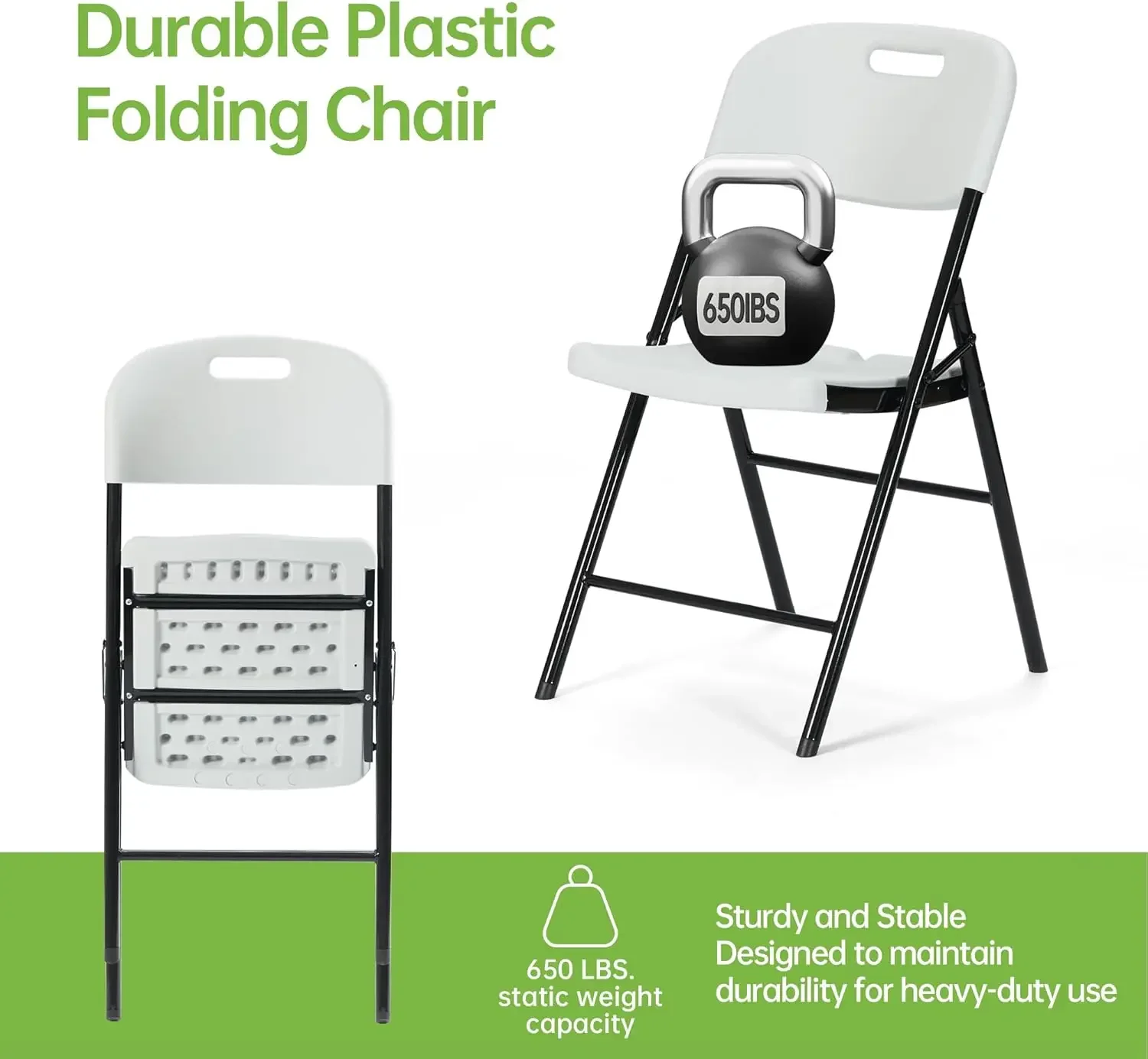 Comfortable Wedding Backyard Steel Dining Portable Activity Plastic Folding Chair, 8 Pack White