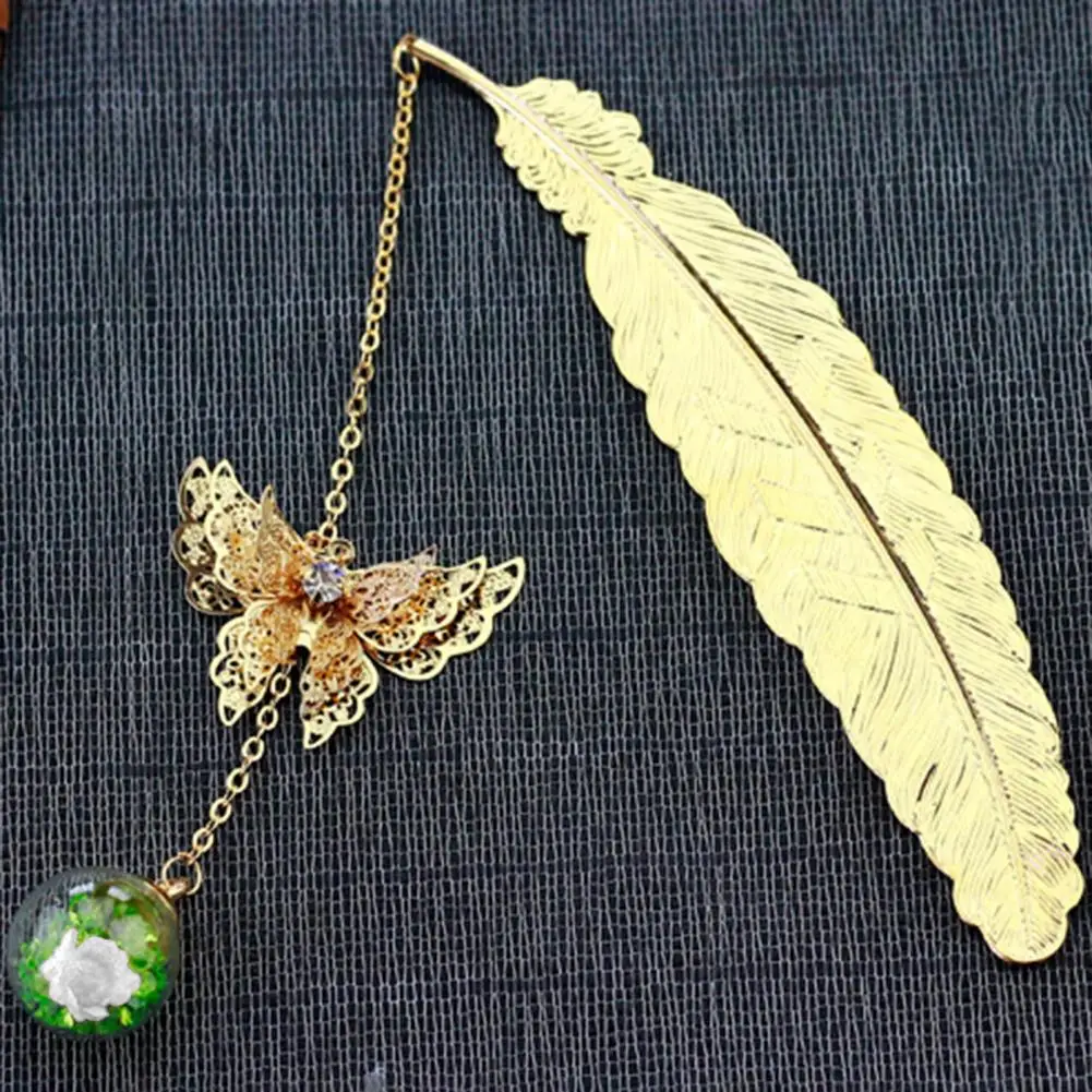 Realistic 3d Butterfly Pendant Bookmark Brass Vein Bookmark Metal Feather Unique Book