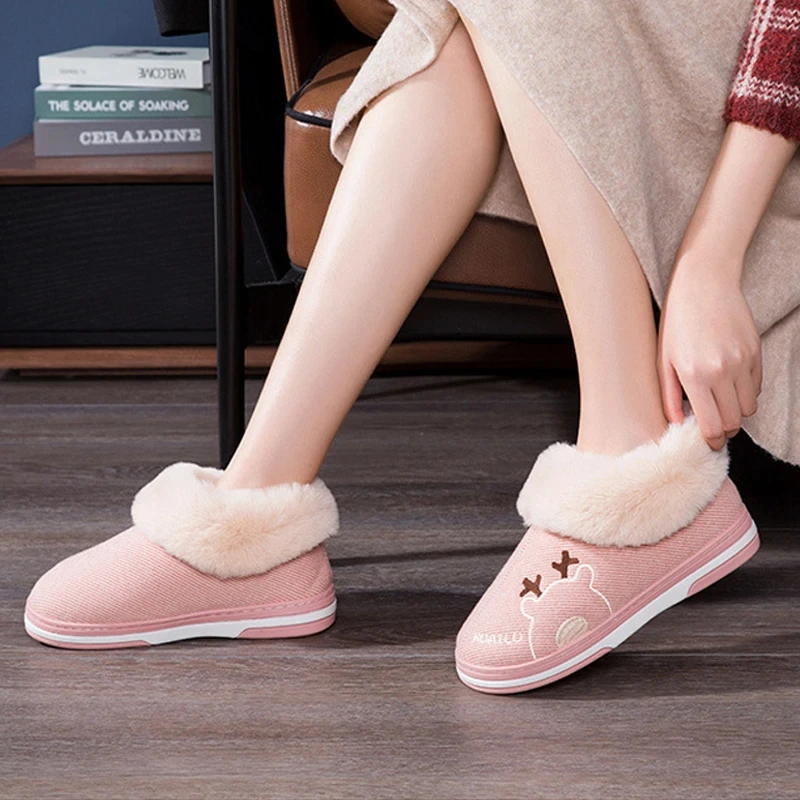 

0143 Pallene Warm Fur Slippers For Women Men Winter Indoor Furry Slippers Flully Cotton Slides Home Fashion Plush Non-Slip