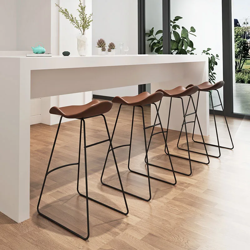 Modern Simple Leather Bar Chairs Leisure High Bar Stools Home Kitchen Furniture Nordic High Bar Chair Luxury Back Bar Stool U the combination of office tables and chairs is simple and modern for four people