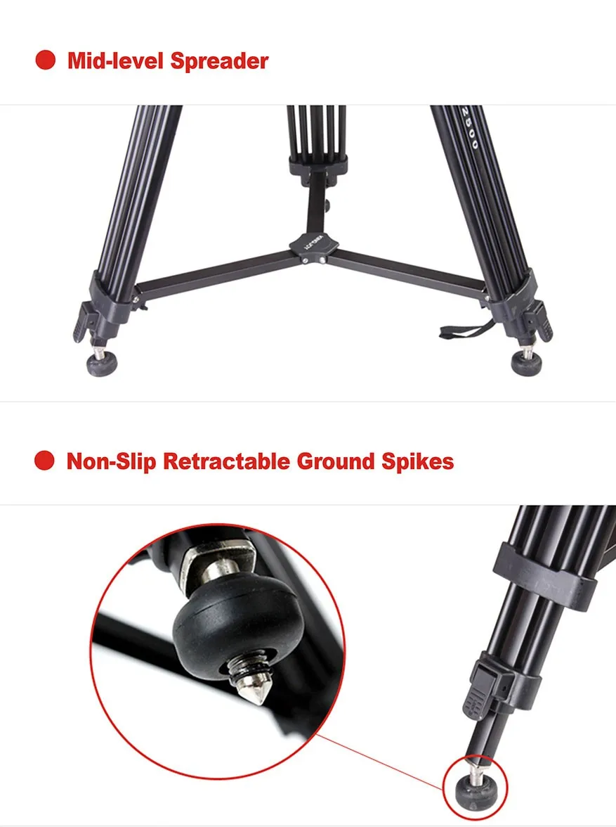 . VT2500 VT2500L 72 Inch Camera Tripod Professional Heavy Duty Aluminum Stand wi