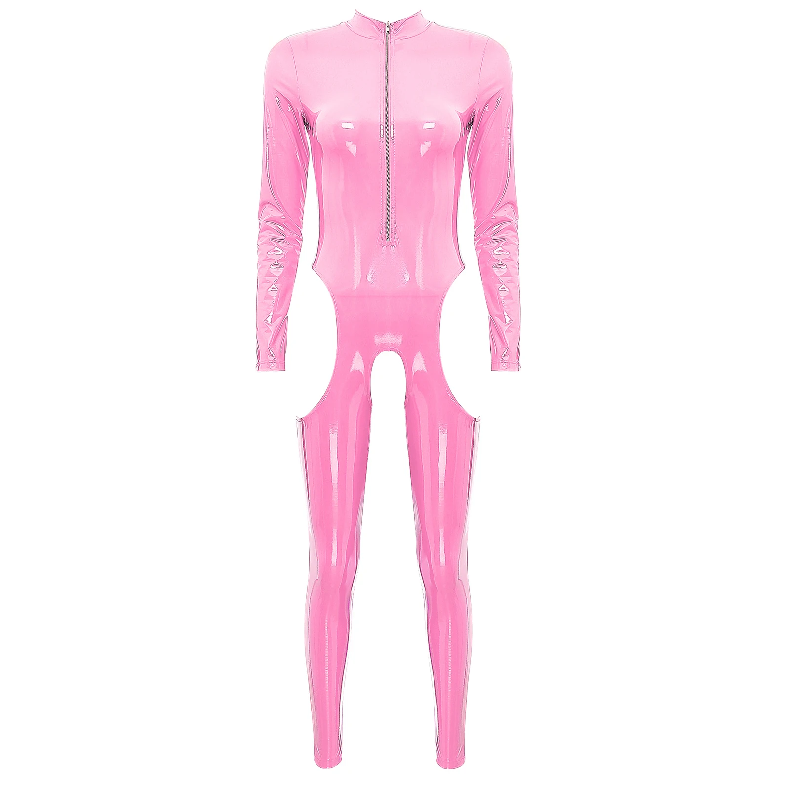 thumbnail image 1 of Mono de látex sexy para mujer, traje de gato, lencería de aspecto mojado, de cuero, sin mangas, con entrepierna abierta, ropa de club para fiestas de pole rave, 1 of 5