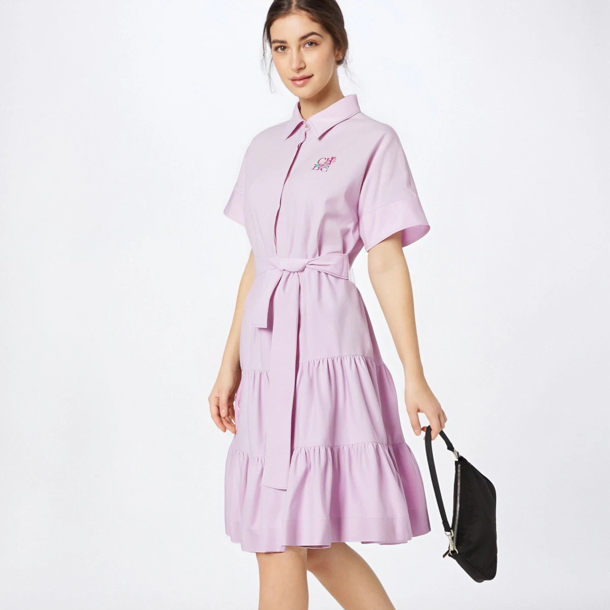 Women's Pink Collar Embroidered Casual Business Dress