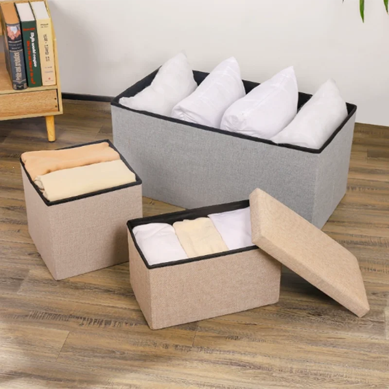 Foldable Storage Stool Box Fabric Multifunctional Storage Stool Boxes Home Organization Sundries Organizer Box With Padded Seat 6