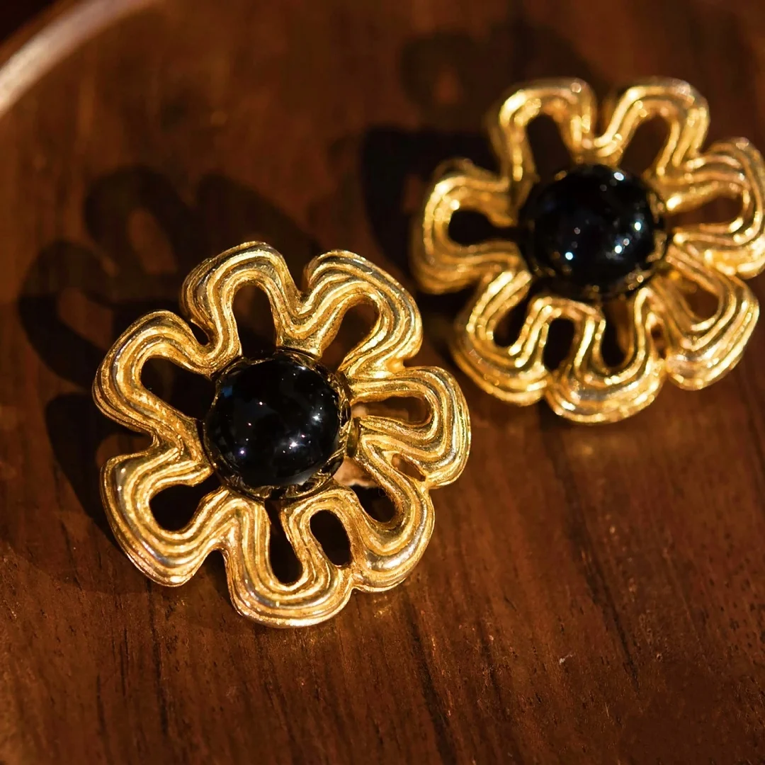 

Medieval vintage brushed cloud glass earrings