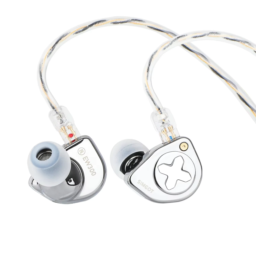 SIMGOT EW300  IEM HIFI Earphones with Detachable Nozzles Silver-Plated OFC IEM Cable for Musician 1DD+1Planar+1PZT Hybrid Driver