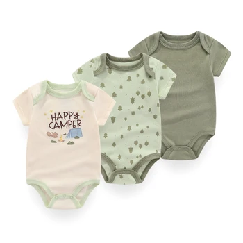 3 PCS Fashion Summer Short Sleeve Cartoon Baby Boy Girl Bodysuit Cotton Newborn Clothes 1