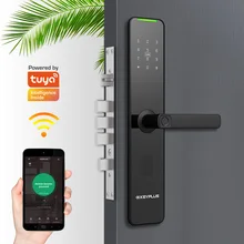  Tuya WIFI App High Security Fully Automatic Smart Lock Biometric Fingerprint Automatic Smart Door Lock Phone Silver Basic Cloud 