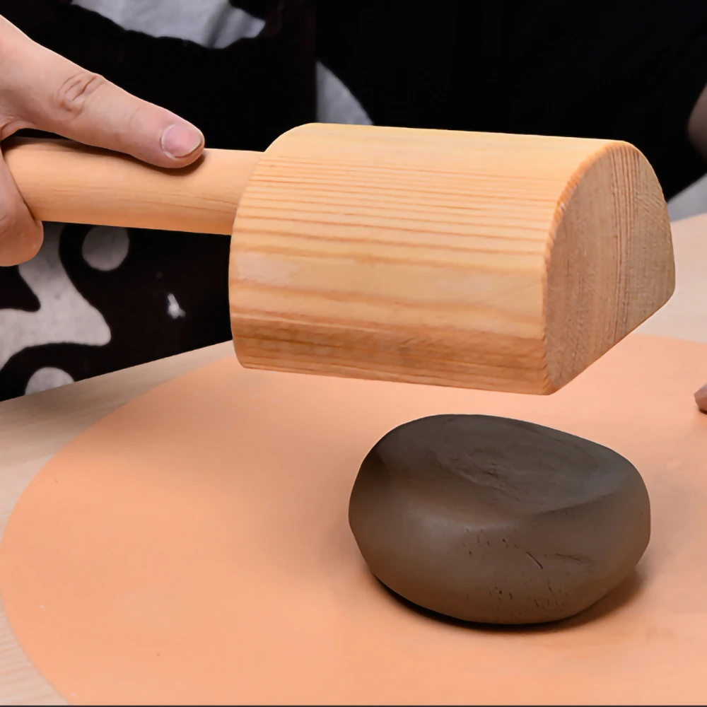 Pottery Tools Wooden Clays Texture Hammer, Mud Sheet Forming Pat Tool Teapot Modeling Forming Tool for Clay Increase toughness