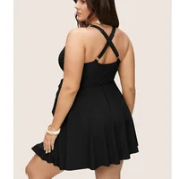 Plus Size One Piece Swimsuit Women Solid Swimwear Tummy Control Bathing Suits Bandage Cover Up Swim Dress - Image 2