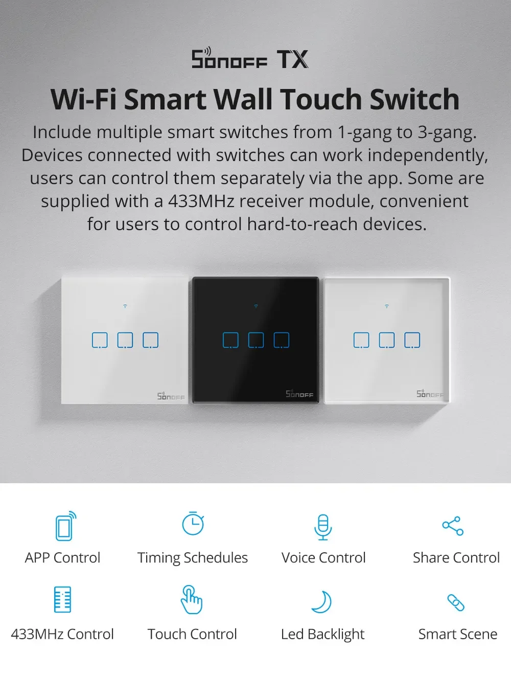 SONOFF-WiFi Interruptor de Luz Inteligente, UE, EUA,