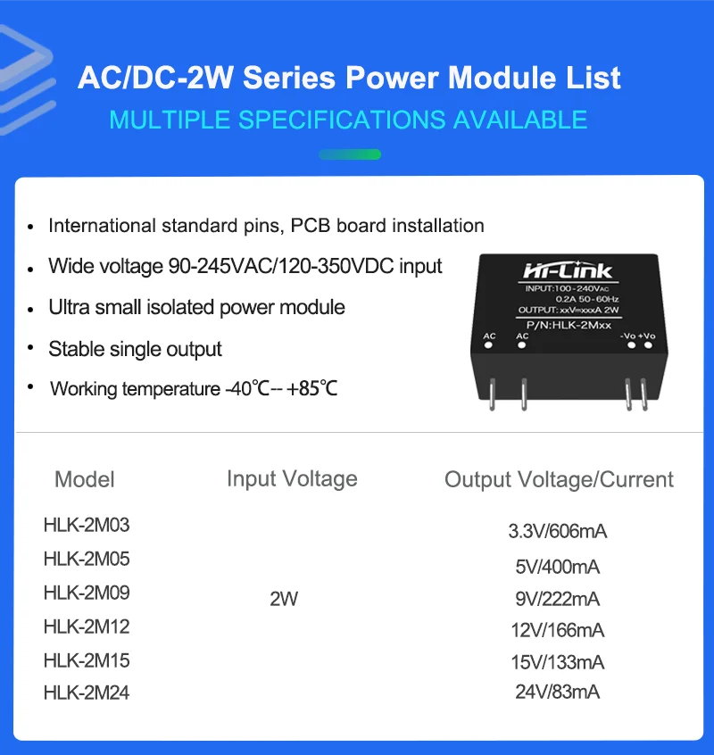 10pcs/lot Hi-Link 2M03 HLK-2M05 2M12 2M24 Original Converter 220v to 5v 0.4A 2W Compact Isolated Switching Power Supply Module power supply switching power supply