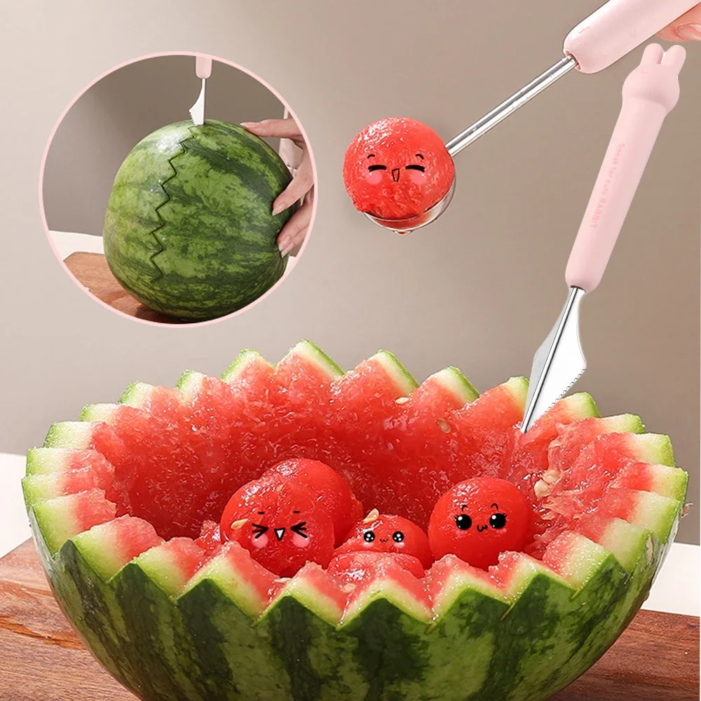2PCS/set Multifunction Fruit Carving Knife Watermelon Ice Cream Dig Ball Scoop Fruit Carving Knife Cutter Scoop Gadgets