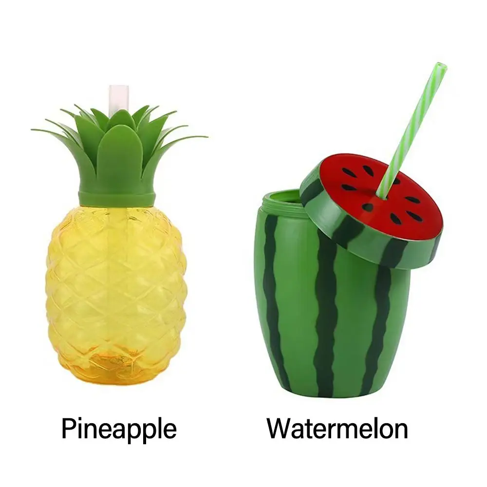 Cartoon Fruit Straw Cup Gift Watermelon Lemon Strawberry Pineapple Water Bottle Food Grade Plastic Multicolor Drinkware Summer