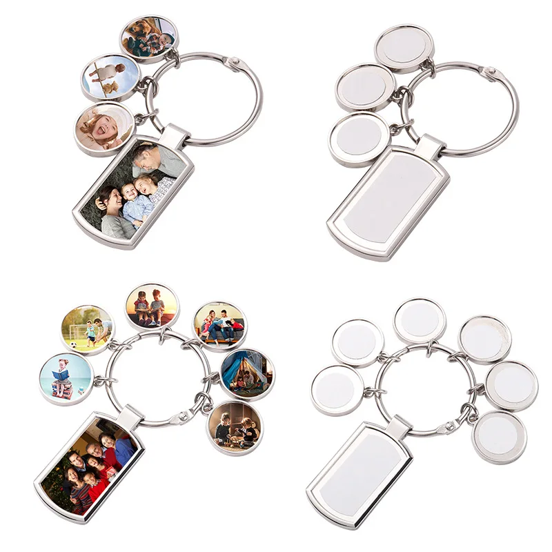 

10pcs 6 Circle Charms Metal Sublimation Blank Keychain with Key Ring Heat Transfer Keychain for Christmas Valentine Graduation