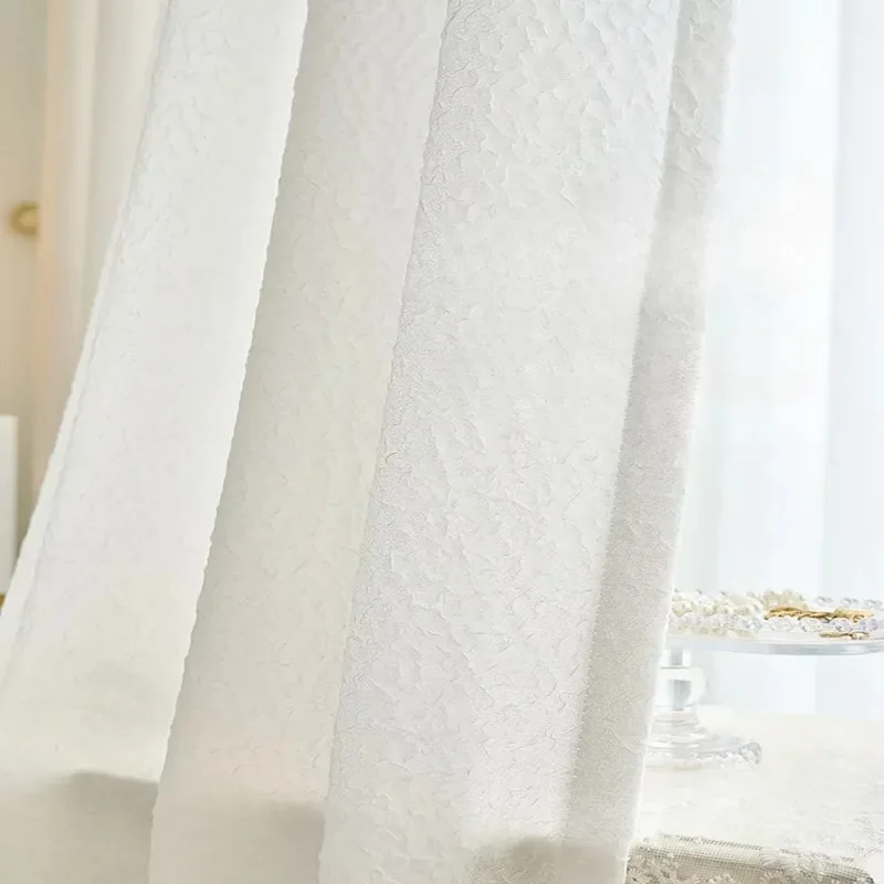 2025 New 1PC French Sheer Layered White Curtains Translucent Modern Minimalist Window Curtain Curtains for Living Room 4