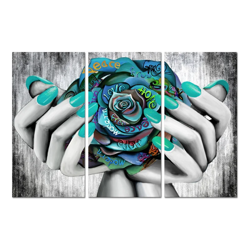 

3 Pieces Abstract Flowers Wall Art Posters Flowers In Hands Print Canvas Painting Modern Style Picture Living Room Home Decor