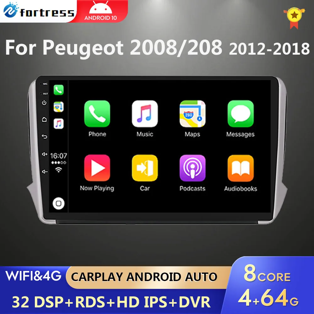 Autoradio Android 10 Per Peugeot 2008 Serie 208 2012-2018 Multimedia Stereo Car Gps Player Navigazione Gps Radio No Dvd