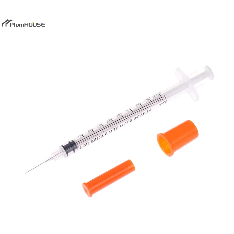 1/0.5/0.3ML Disposable Plastic Veterinary Syringe Orange Cap Sterile Insulin Syringe w/ Needles 5Pcs For Pet Farm Animal Cat Dog disposable plastic syringe,veterinary needle