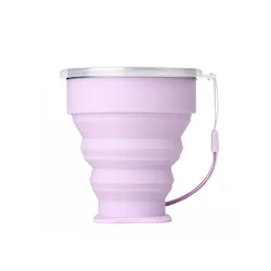 Compact 200ml Silicone Collapsible Travel Mug with Lid - Heat Resistant and Portable (Light purple)