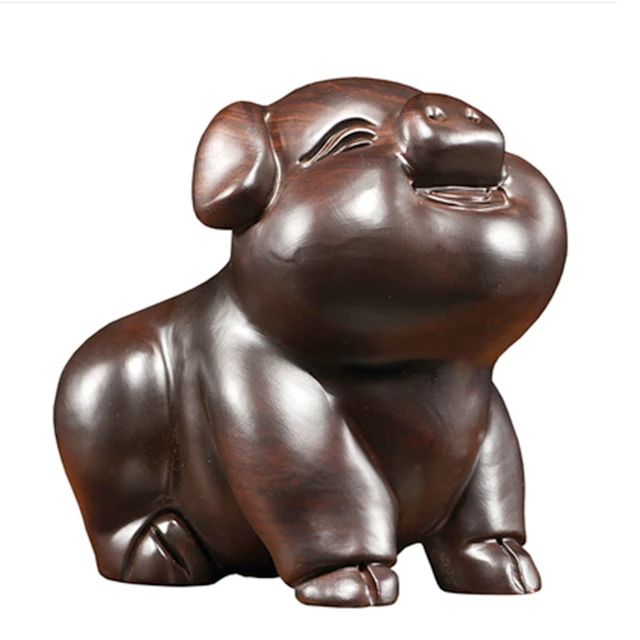Solid Wood Pig Figurine Ornaments Hand Carving Home Decoration Wooden Pig Happy Feng Shui Office Decoration Gifts for Children 1