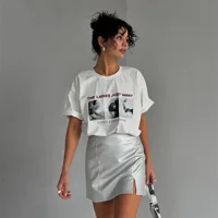 Mode européenne américaine lettre impression graphique femmes t-shirt 90s Design Y2K Hip Hop haute rue à manches courtes Couple hauts 1