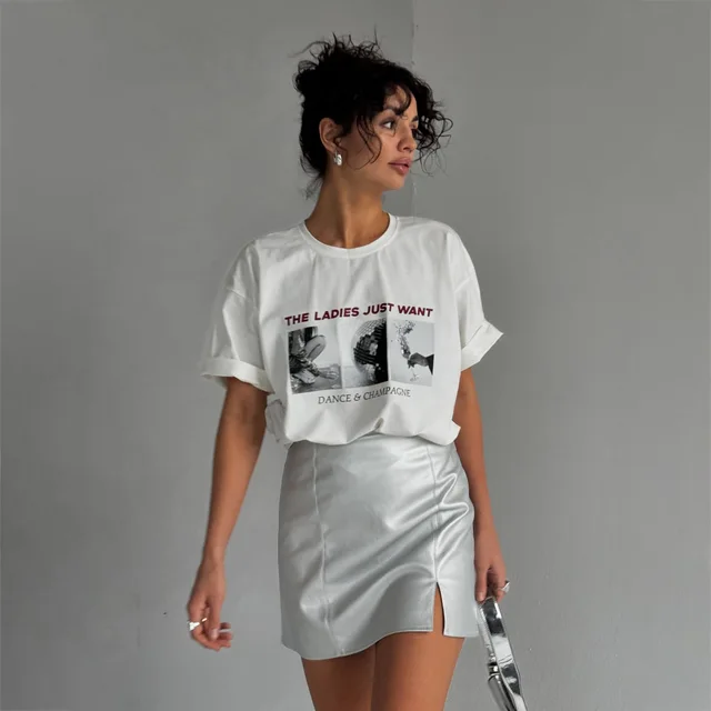 Mode européenne américaine lettre impression graphique femmes t-shirt 90s Design Y2K Hip Hop haute rue à manches courtes Couple hauts 1