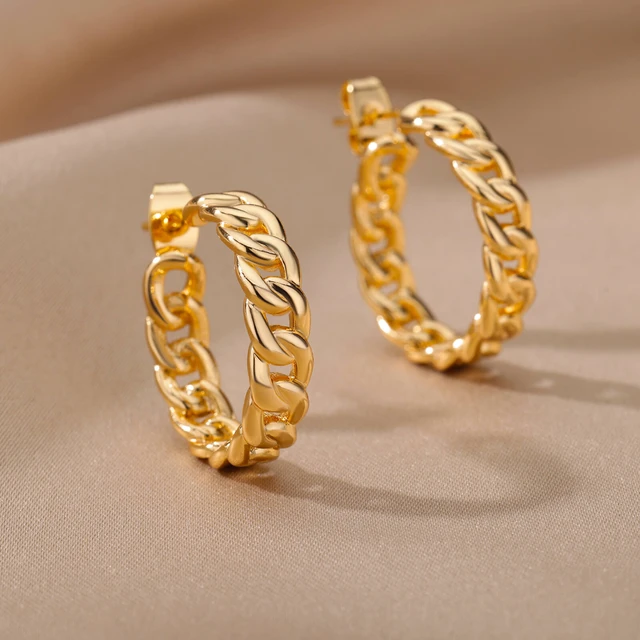 Stainless Steel Hoop Earrings For Women Gold Color Chain Round Earring  Female Fashion Wedding Ear Jewelry Brincos Birthday Gift - Hoop Earrings -  AliExpress