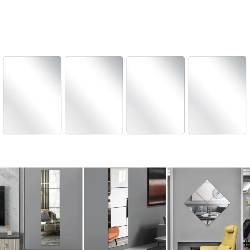 4Pcs 20/30CM Square Acrylic Mirror Flexible Self Adhesive Acrylic Mirror Personalizeds Decorative Wall Sticker For Home