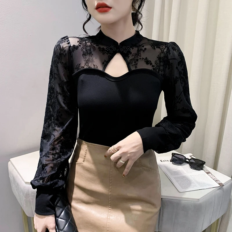 Fall Winter Vintage Clothes T-Shirt Fashion Sexy Hollow Out