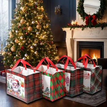 4/8-Piece Christmas Gift Bag Set Santa Claus Non-Woven Fabric Bags Home Christmas Decorations Eco-Friendly and Reusable 1