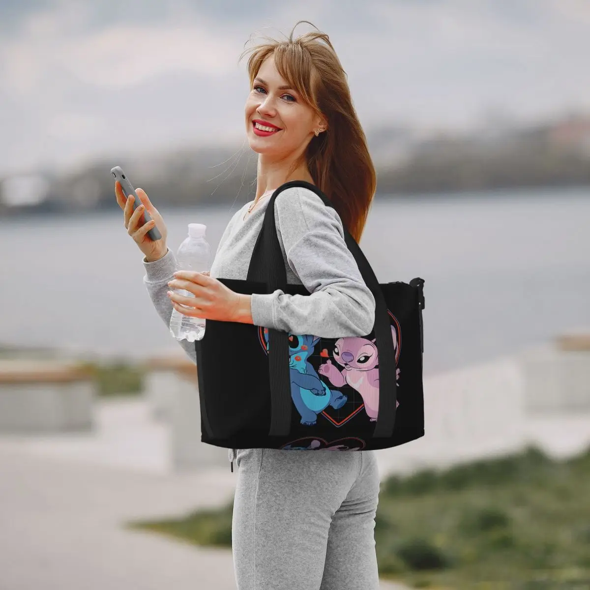 Custom Stitch Lilo Angel Heart Kisses Tote Bag for Women Large Capacity Beach Gym Travel Bags 6