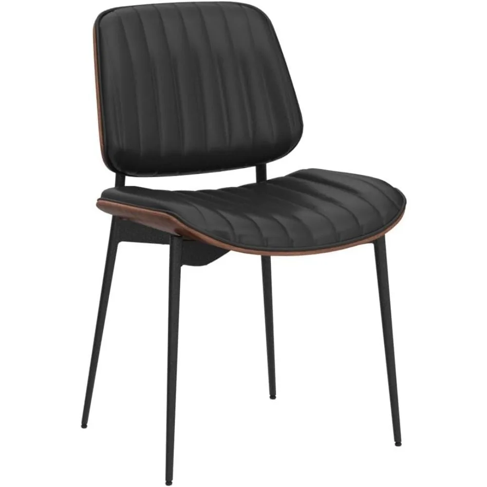 dining chairs set of 2 mid century modern retro faux leather chair with walnut bentwood upholstered seat metal legs chairs,adju