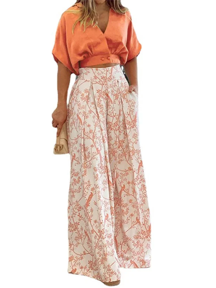Wmstar Pants Sets Womens Two Piece Set Crop Top Wide Leg Casual Fashion Summer New Outfits Matching Wholesale Dropshipping 2023