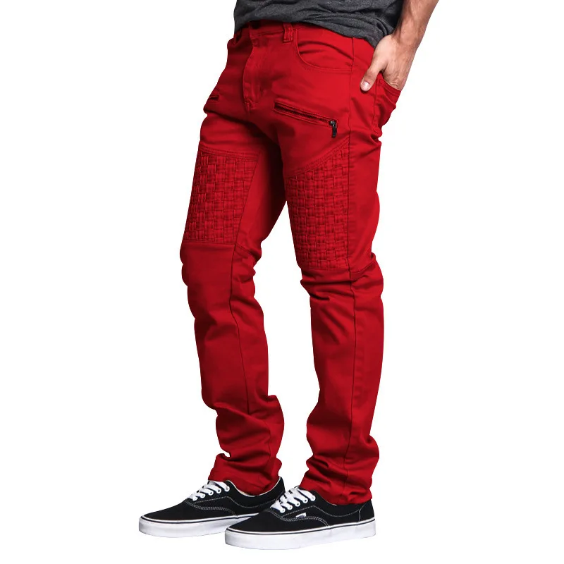 thumbnail image 1 of Pantalones casuales de cuero con costuras para hombre, pantalones rectos y finos, 1 of 5