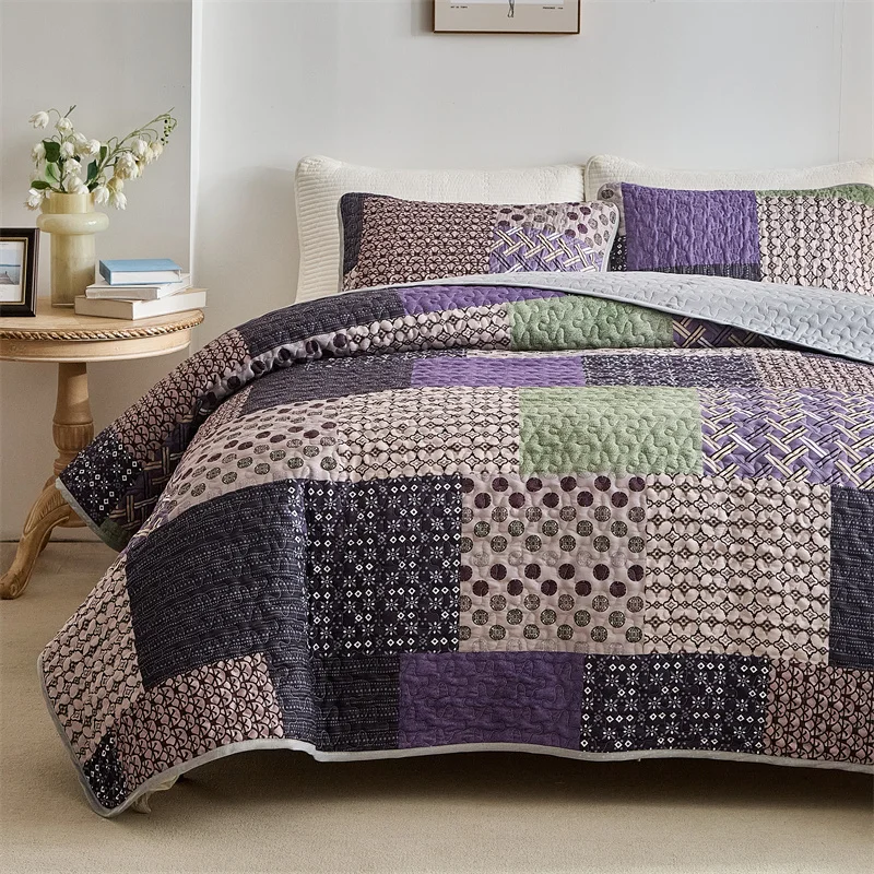 Bedding Set Mattress Topper Printed Bedspread Quilted Bedspread Set Soft Microfiber Thick Bed Cover + Pillowcase European Flower Patchwork King